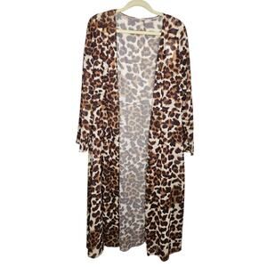 Sample Text Leopard Print Long Sleeve Simple Cover Up Long Kimono Cardigan XL